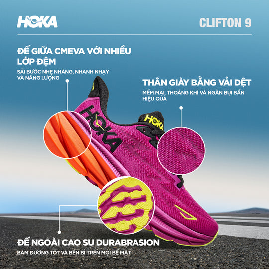 Giày Chạy Bộ Nam HOKA Clifton 9 - Hồng