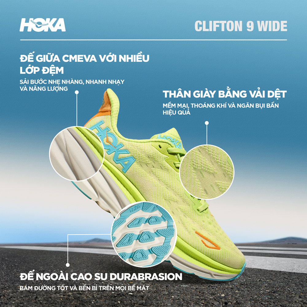 Giày Chạy Bộ Nữ HOKA Clifton 9 Wide - Vàng Chanh - Supersports Vietnam