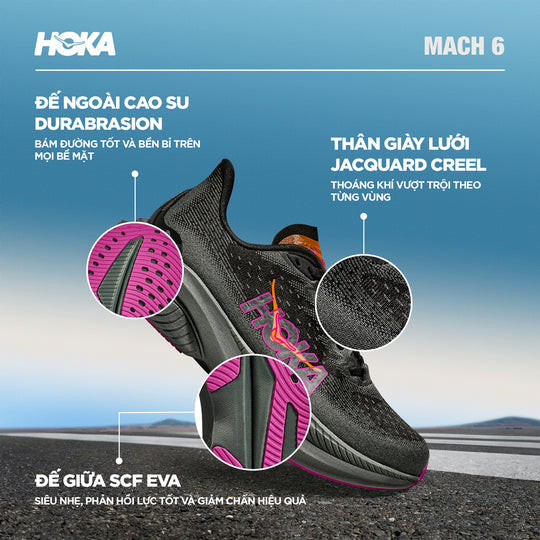 Giày Chạy Bộ Nữ HOKA Mach 6 - Đen