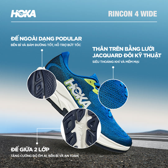 Giày Chạy Bộ Nam HOKA Rincon 4 Wide - Xanh Dương