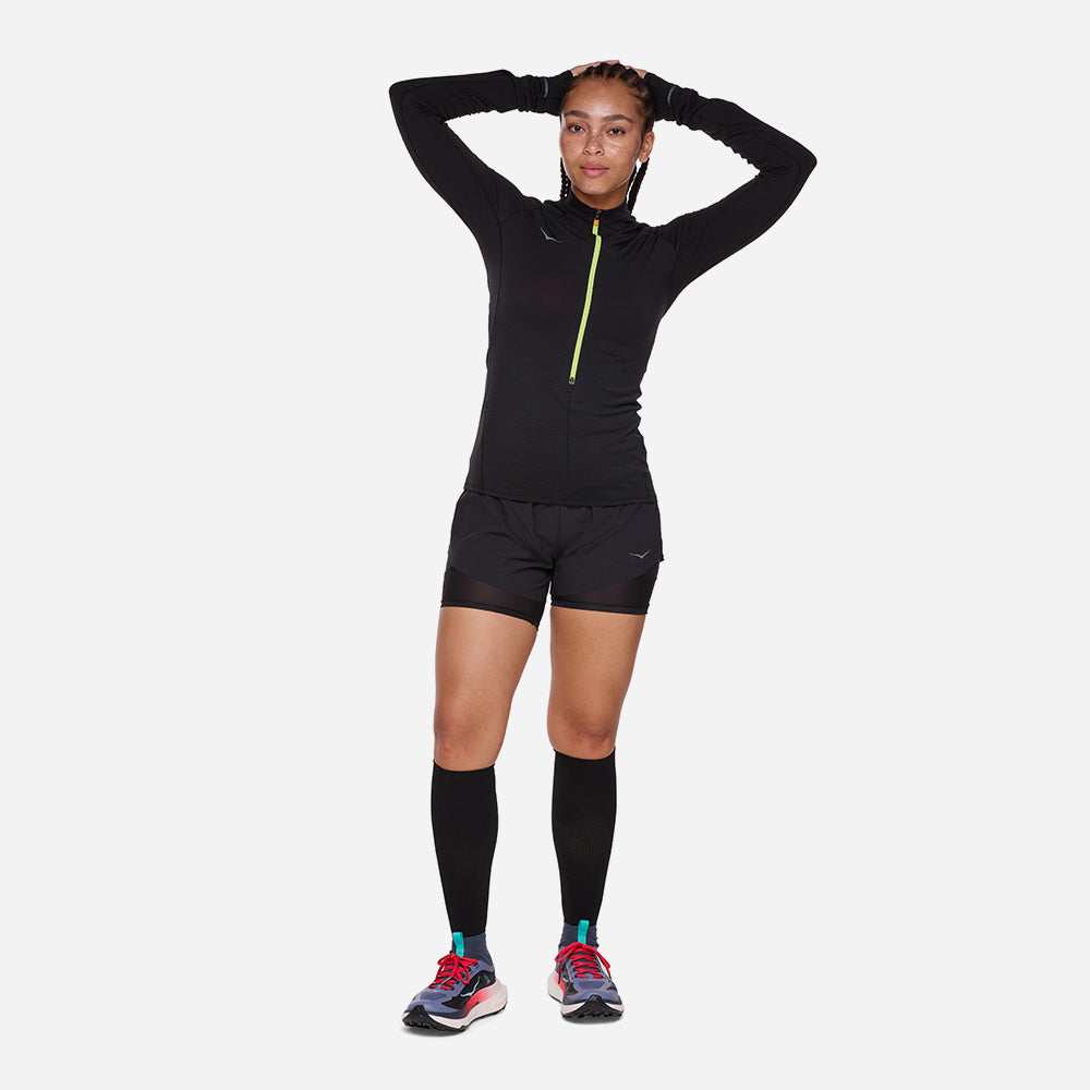 Áo Tay Dài Bó Cơ Nữ HOKA Basezip Long - Đen - Supersports Vietnam