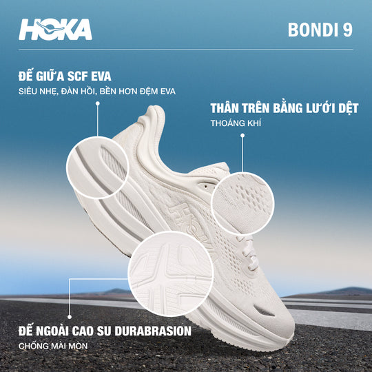 Giày Chạy Bộ Nam HOKA Bondi 9 - Trắng
