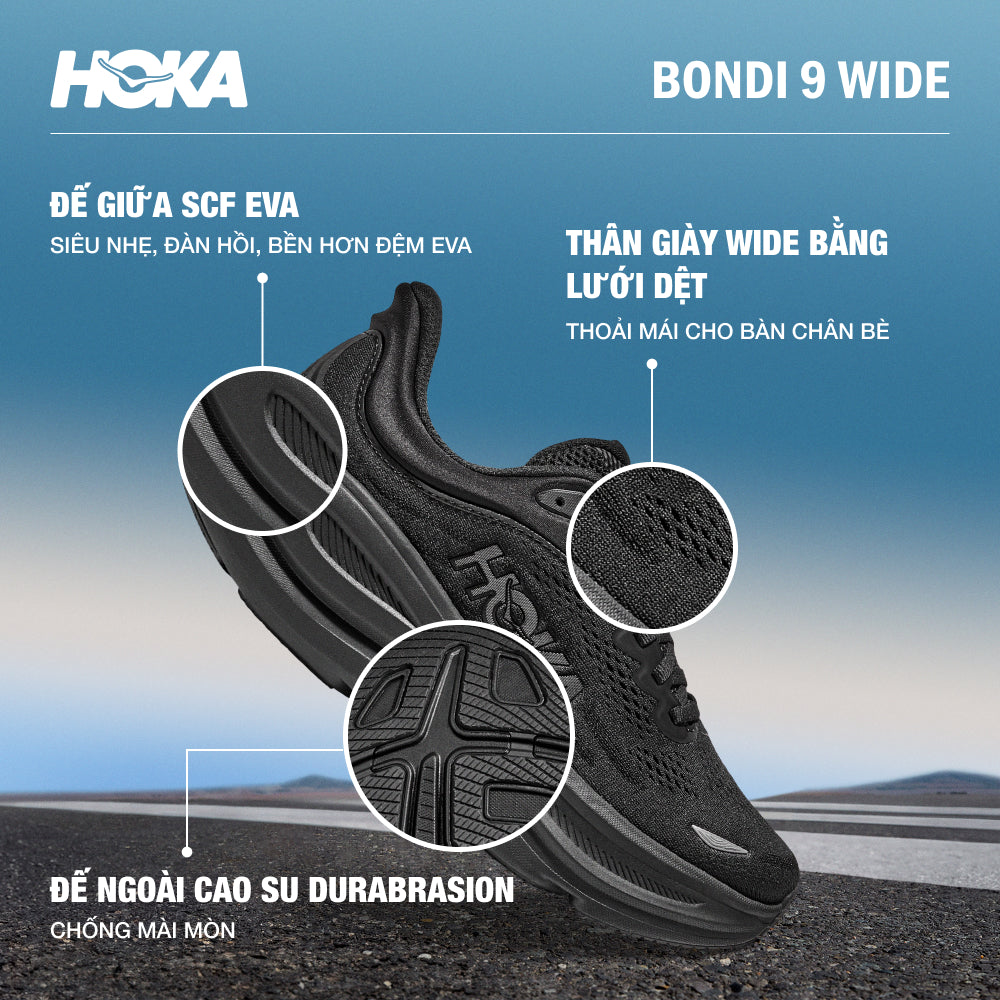 Giày Chạy Bộ Nam HOKA Bondi 9 Wide - Đen - Supersports Vietnam
