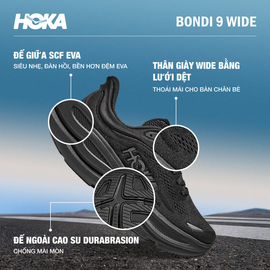 Giày Chạy Bộ Nam HOKA Bondi 9 Wide - Đen