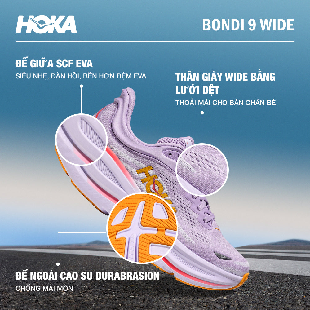Giày Chạy Bộ Nữ HOKA Bondi 9 Wide - Tím - Supersports Vietnam