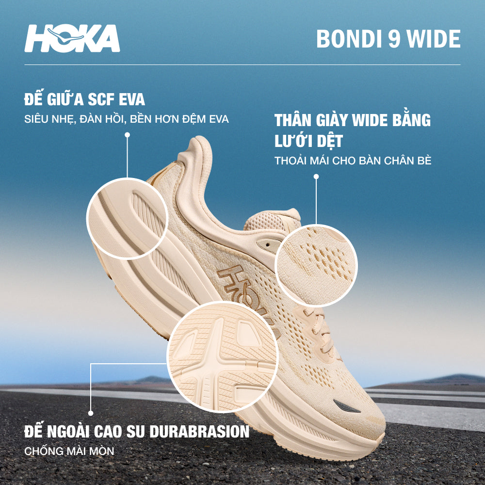 Giày Chạy Bộ Nữ HOKA Bondi 9 Wide - Be - Supersports Vietnam