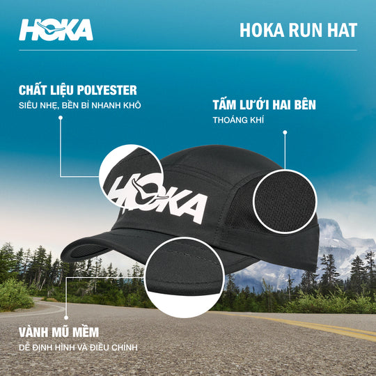 Mũ Lưỡi Trai HOKA Run - Đen