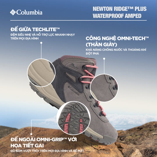 Giày Leo Núi Nữ Columbia Newton Ridge™ Plus Waterproof Amped - Xám