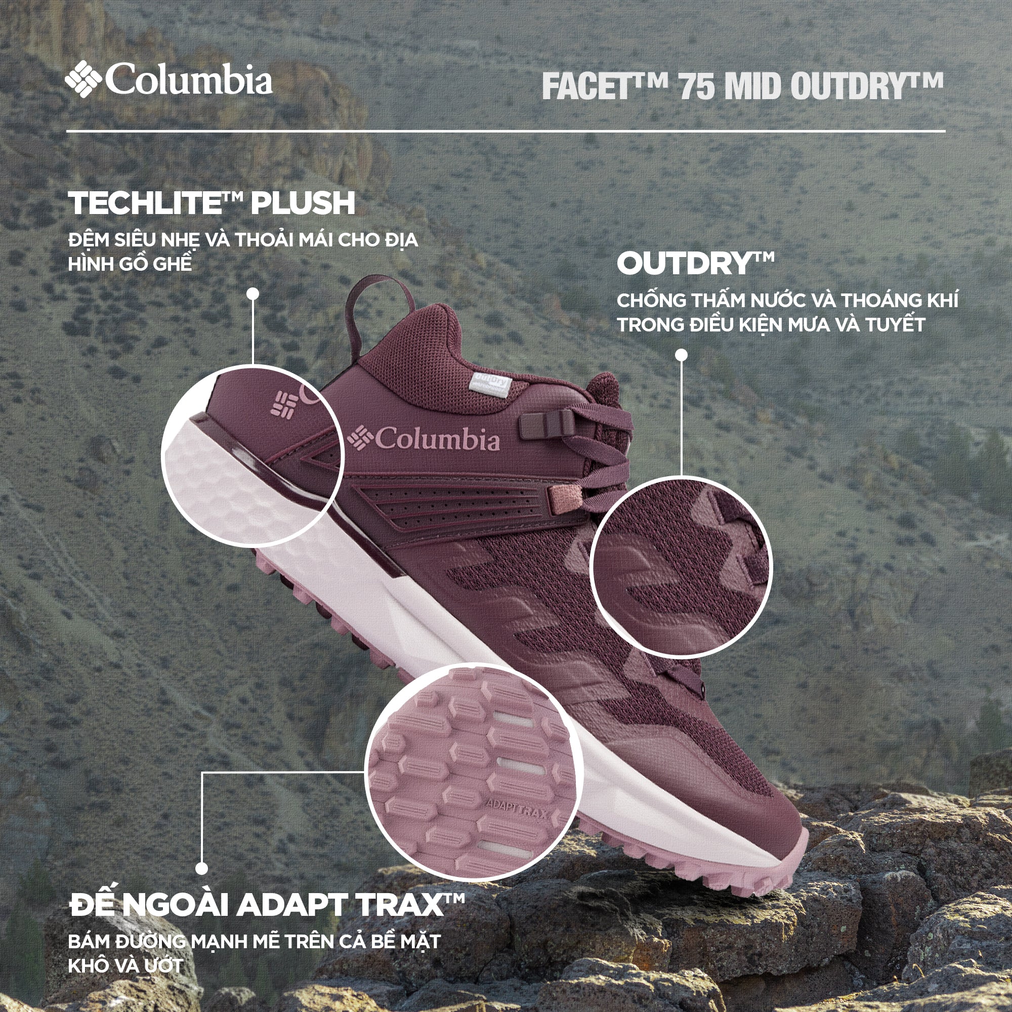 Giày Leo Núi Nữ Columbia Facet™ 75 Mid Outdry™ - Tím - Supersports Vietnam