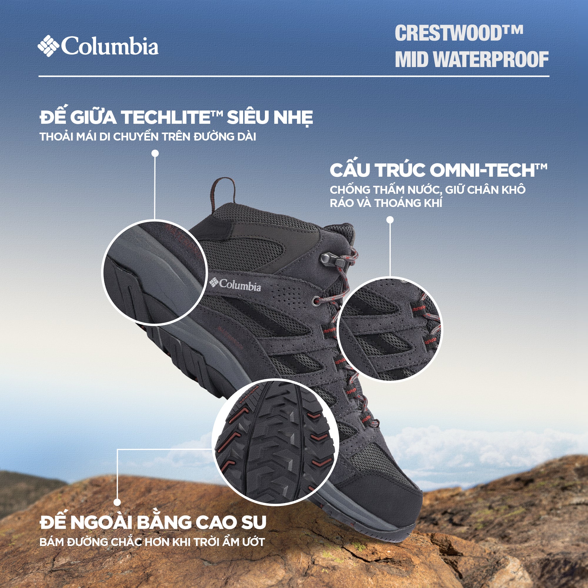 Giày Thể Thao Đa Năng Nam Columbia Crestwood™ Mid Waterproof - Xám - Supersports Vietnam