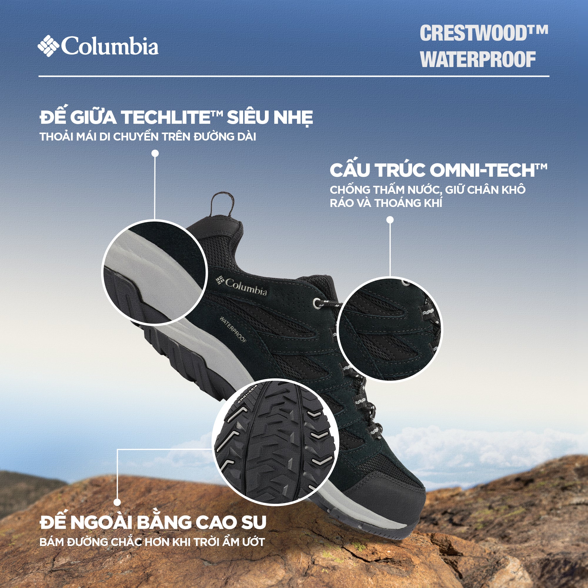 Giày Thể Thao Đa Năng Nam Columbia Crestwood™ Waterproof (Phiên Bản Mới Nhất 2024)- Đen - Supersports Vietnam