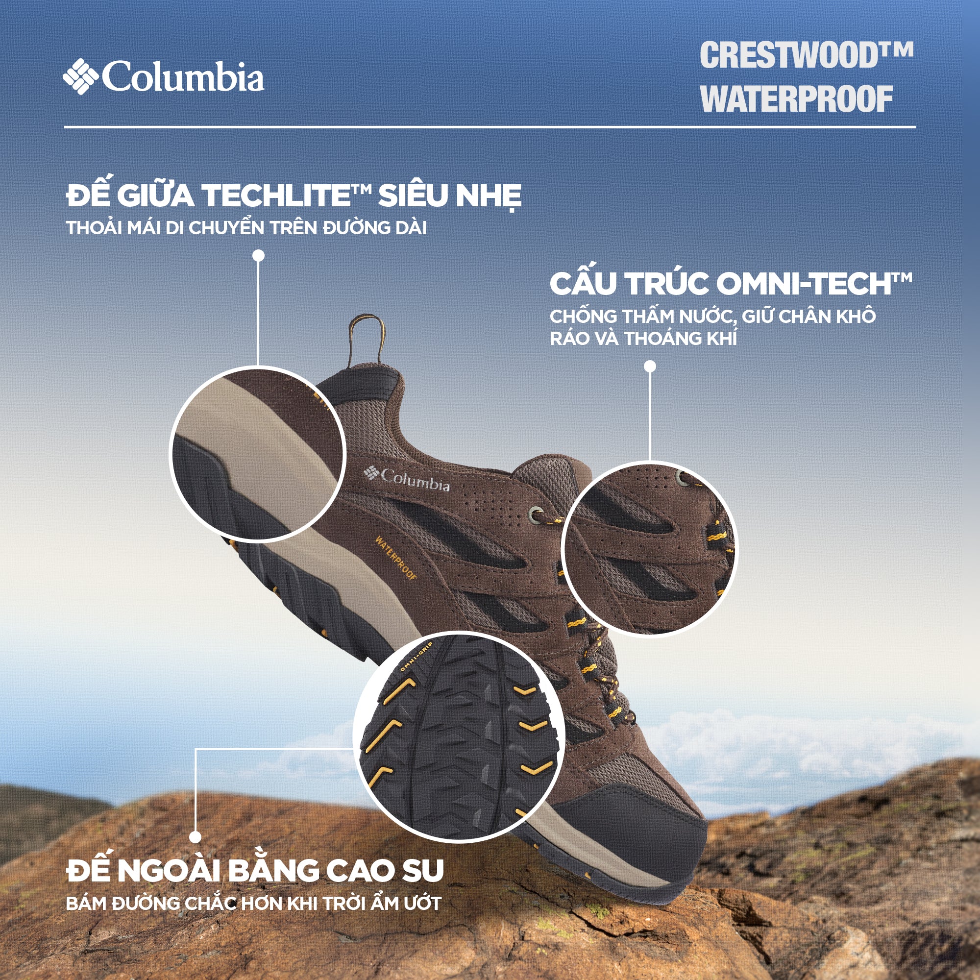 Giày Thể Thao Đa Năng Nam Columbia Crestwood™ Waterproof (Phiên Bản Mới Nhất 2024) - Nâu - Supersports Vietnam