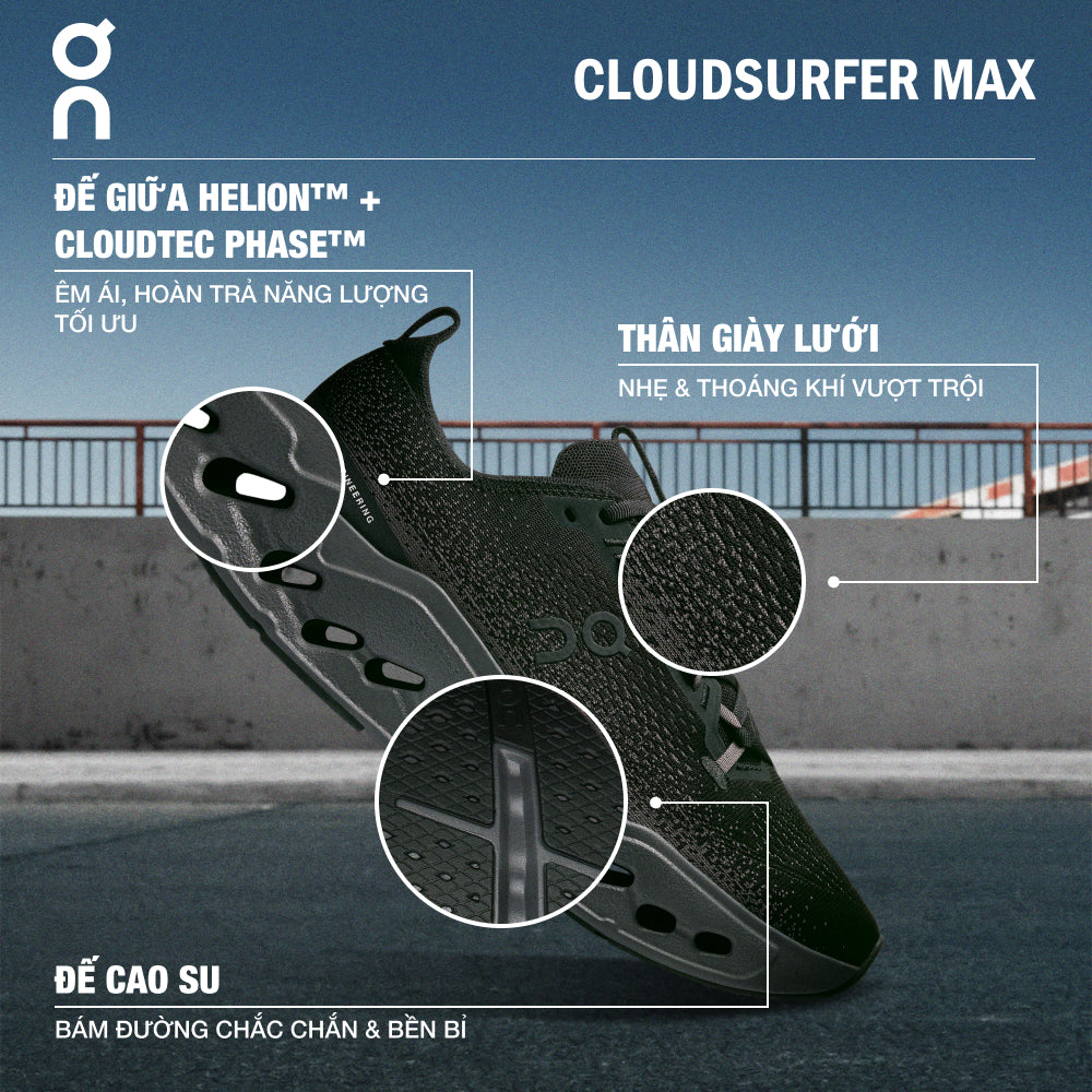 Giày Chạy Bộ Nam On Running Cloudsurfer Max - Đen - Supersports Vietnam