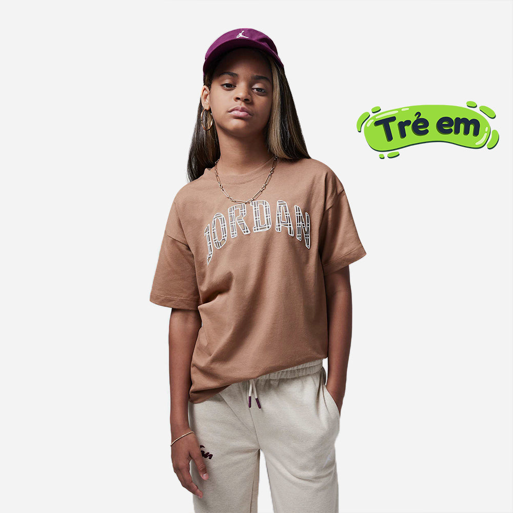 Áo Thun Bé Gái Jordan Plaid Short Sleeve - Nâu - Supersports Vietnam