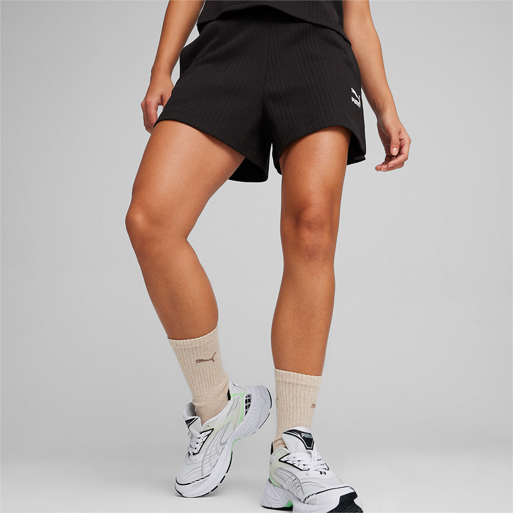 Quần Ngắn Thời Trang Nữ Puma Classics Ribbed A-Line - Đen - Supersports Vietnam