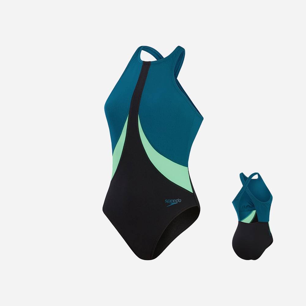 Đồ Bơi Một Mảnh Nữ Speedo Colourblock High Neck X Back - Xanh Dương - Supersports Vietnam