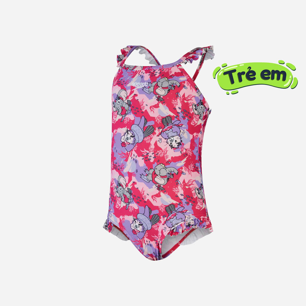 Đồ Bơi Một Mảnh Bé Gái Speedo Learn To Swim Digital Frill Thinstrap - Hồng - Supersports Vietnam