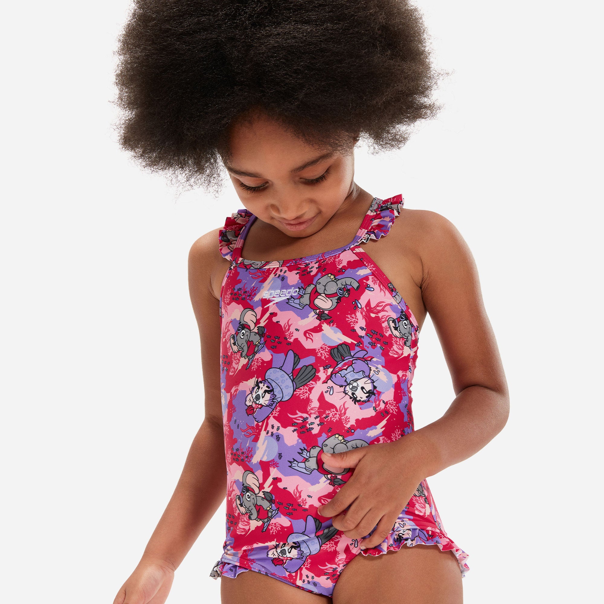 Đồ Bơi Một Mảnh Bé Gái Speedo Learn To Swim Digital Frill Thinstrap - Hồng - Supersports Vietnam