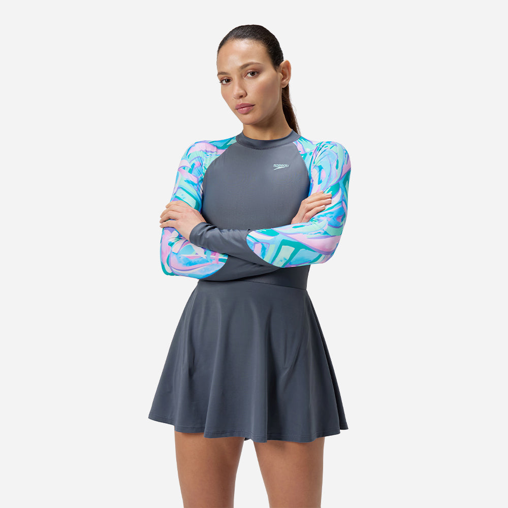 Đồ Bơi Một Mảnh Nữ Speedo Printed Long Sleeve (Asia Fit) - Xám - Supersports Vietnam