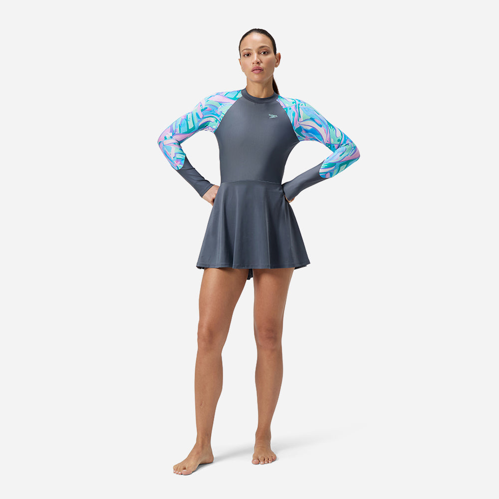 Đồ Bơi Một Mảnh Nữ Speedo Printed Long Sleeve (Asia Fit) - Xám - Supersports Vietnam