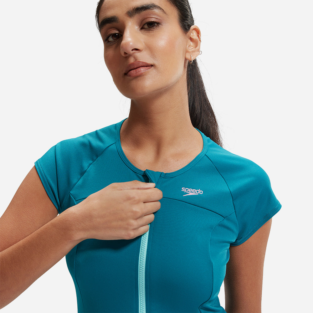 Áo Bơi Chống Nắng Nữ Speedo Zip Sun Protection - Xanh Dương - Supersports Vietnam