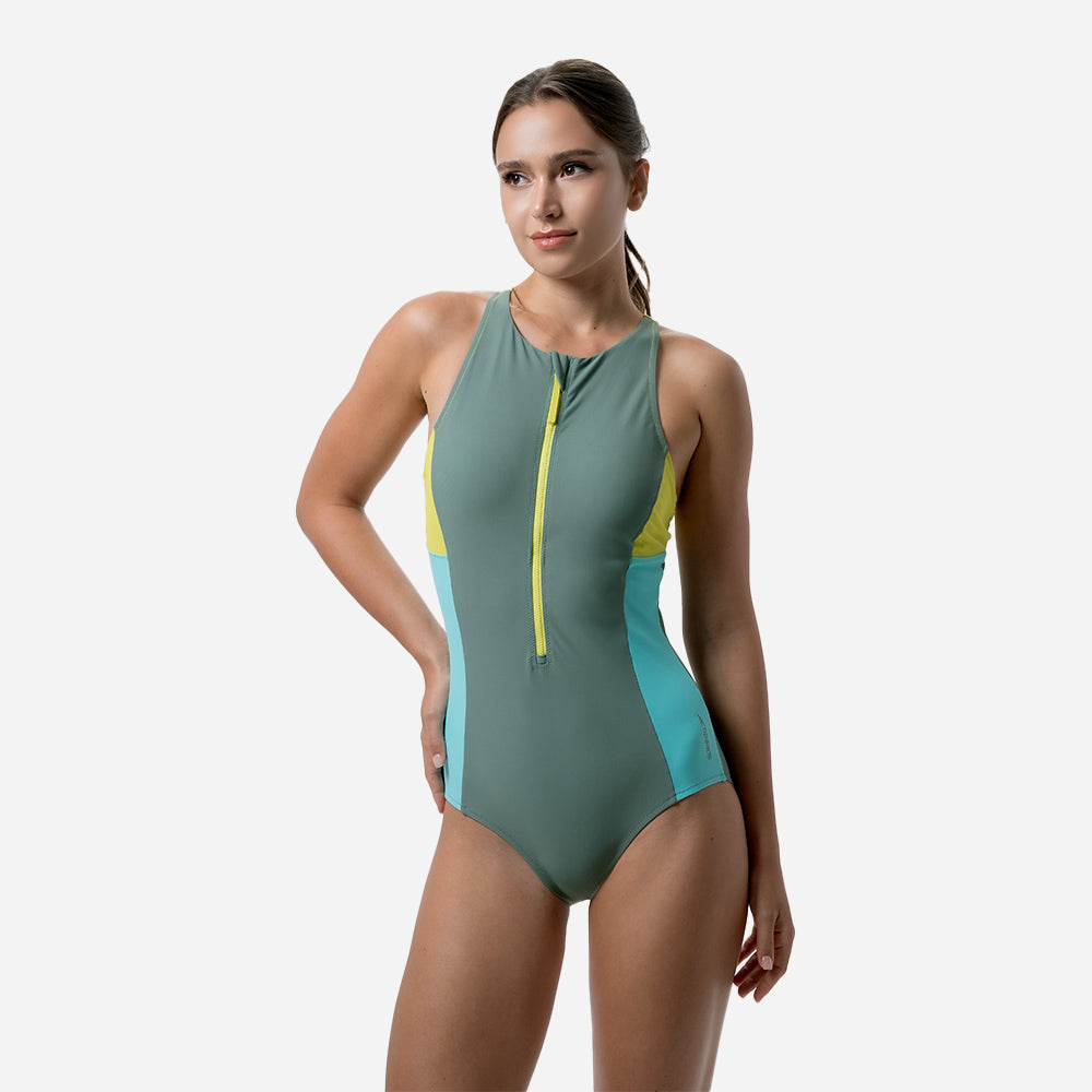Đồ Bơi Một Mảnh Nữ Speedo Zip Colour Block - Xanh Lá - Supersports Vietnam