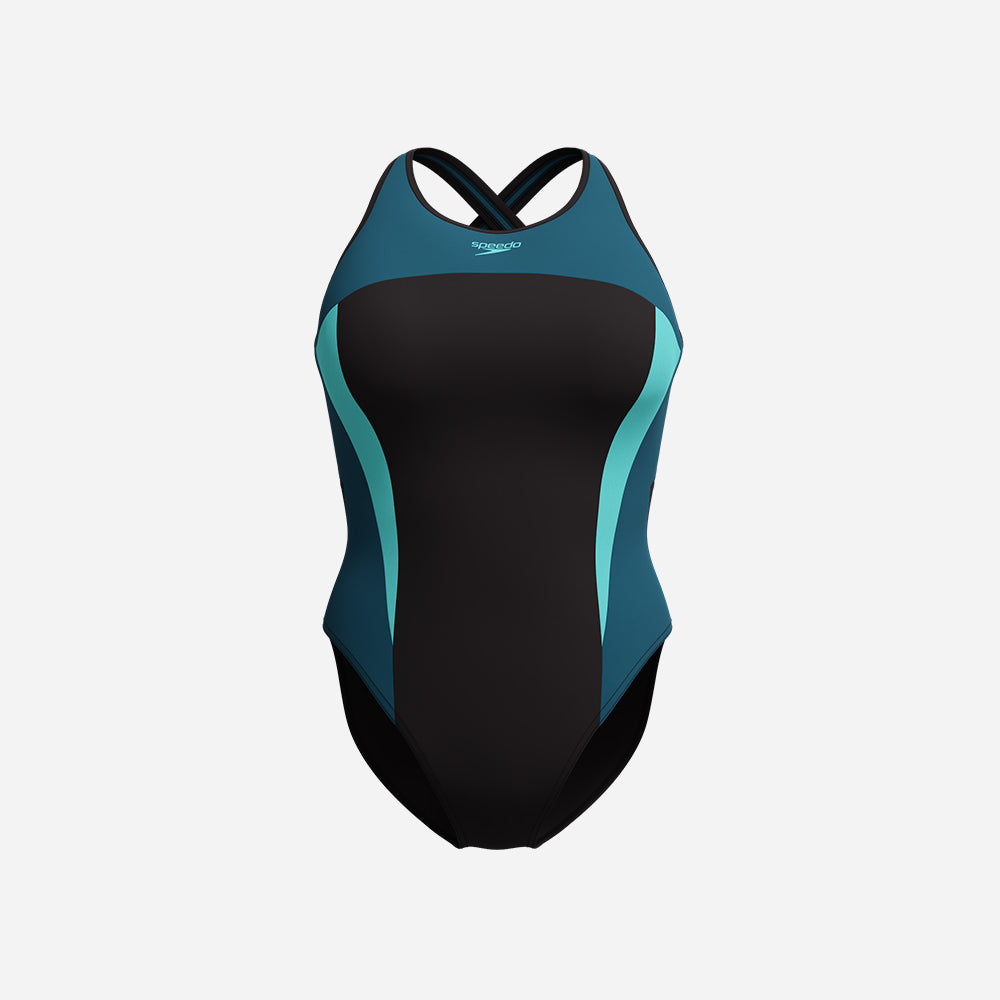 Đồ Bơi Một Mảnh Nữ Speedo Highneck Splice X Back - Xanh Dương - Supersports Vietnam
