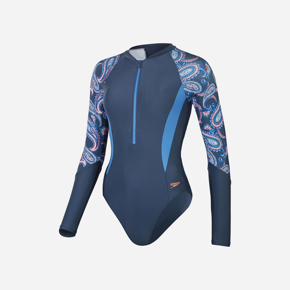 Bộ Đồ Bơi Chống Nắng Nữ Speedo Printed Panel - Xanh Dương - Supersports Vietnam