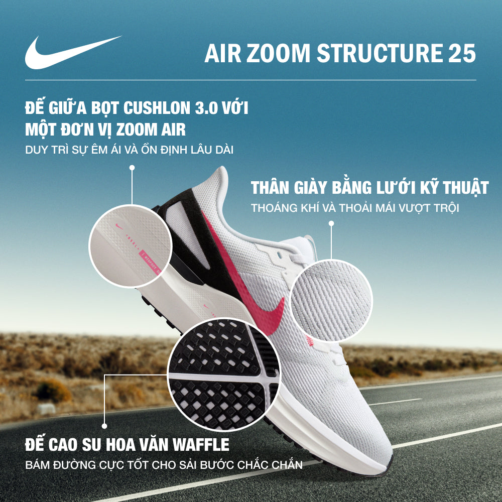Giày Chạy Bộ Nữ Nike Air Zoom Structure 25 - Trắng - Supersports Vietnam