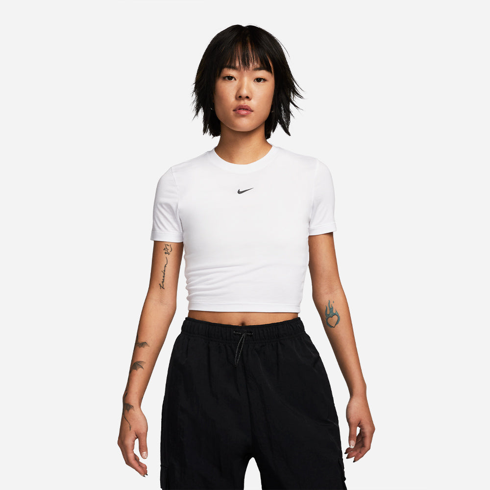 Áo Crop Top Tay Ngắn Nữ Nike Essential Slim-Fit - Trắng - Supersports Vietnam
