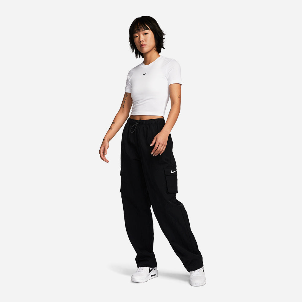 Áo Crop Top Tay Ngắn Nữ Nike Essential Slim-Fit - Trắng - Supersports Vietnam