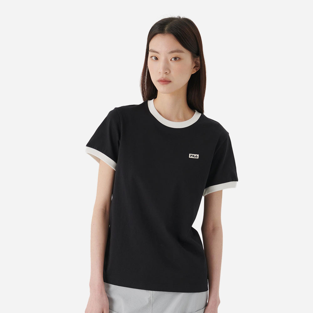 Supersports Vietnam Official Women s Fila Cotton Blend Ringer T Shirt Black FILA 2023