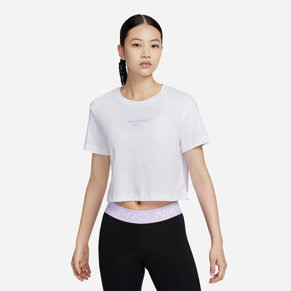 Áo Thun Nữ Nike Dri-Fit Pro Crop - Trắng - Supersports Vietnam