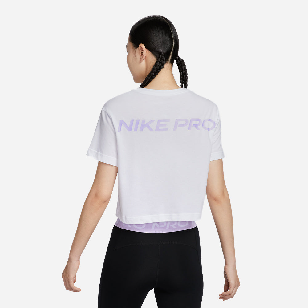 Áo Thun Nữ Nike Dri-Fit Pro Crop - Trắng - Supersports Vietnam