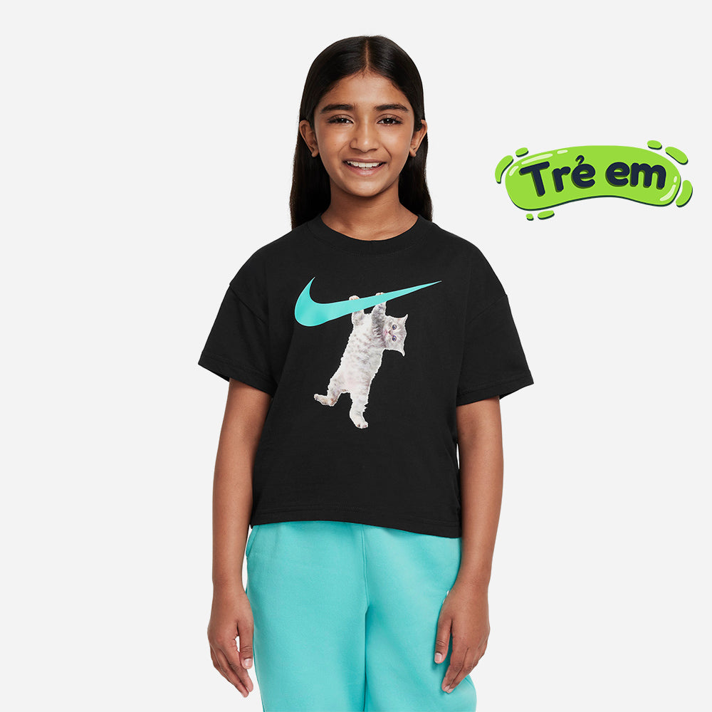 Áo Thun Bé Gái Nike Boxy Hang In There - Đen - Supersports Vietnam