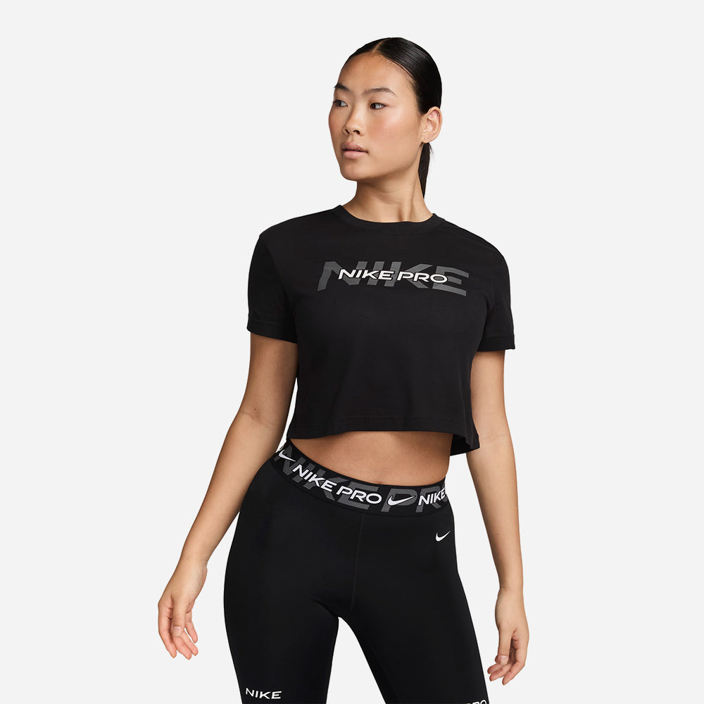 Áo Thun Tay Ngắn Nữ Nike Pro Shortsleeve Crop Fa24 - Đen - Supersports Vietnam