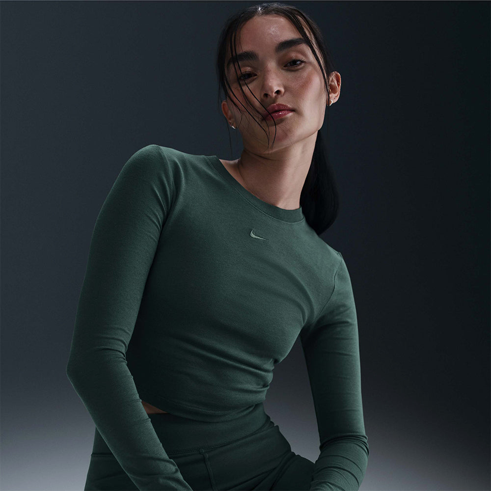 Áo Thun Tay Dài Nữ Nike Chill Knit Crop - Xanh Lá - Supersports Vietnam