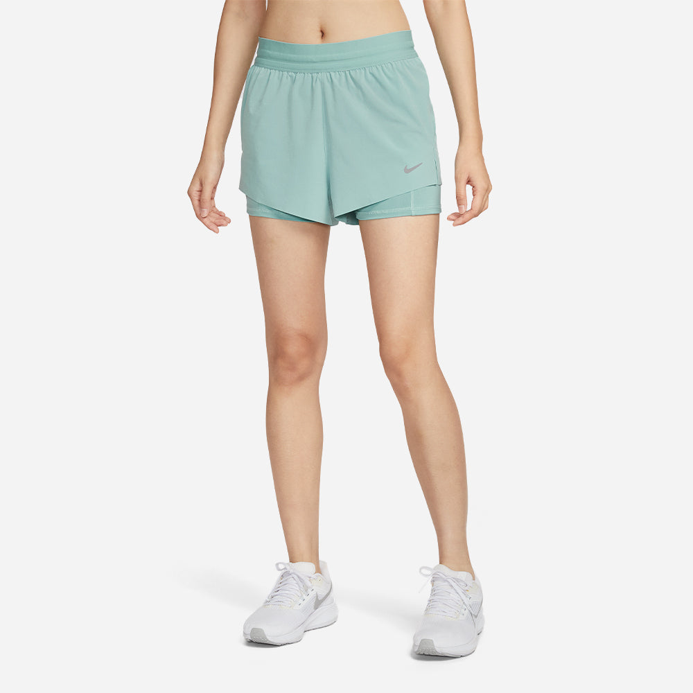 Quần Ngắn Thể Thao Nữ Nike Dri-Fit Mid-Rise 2-In-1 - Xanh Lá - Supersports Vietnam