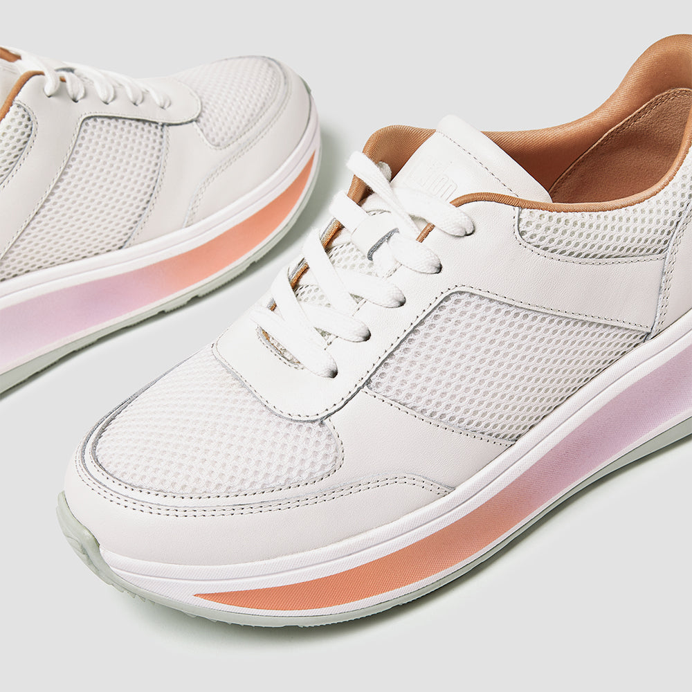 Giày Sneaker Nữ Fitflop F-Mode Ombresole Leather/Mesh Flatform - Trắng - Supersports Vietnam
