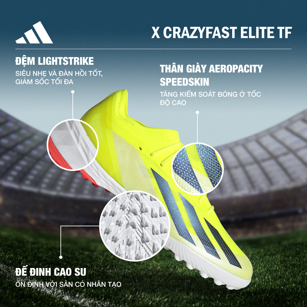 Giày Đá Bóng Unisex Adidas X Crazyfast Elite Turf (Dành Cho Sân Cỏ Nhân Tạo) - Vàng Chanh - Supersports Vietnam