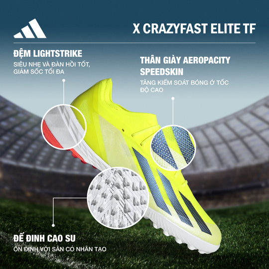 Giày Đá Bóng Unisex Adidas X Crazyfast Elite Turf (Dành Cho Sân Cỏ Nhân Tạo) - Vàng Chanh