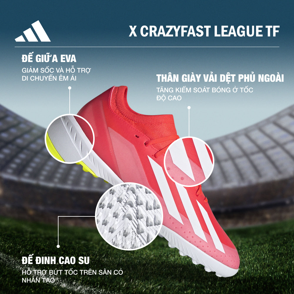 Giày Đá Bóng Unisex Adidas X Crazyfast League Turf (Dành Cho Sân Cỏ Nhân Tạo) - Đỏ - Supersports Vietnam