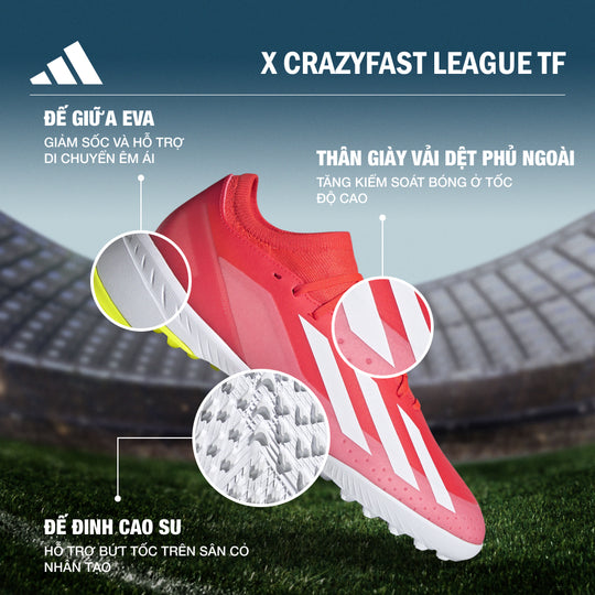 Giày Đá Bóng Unisex Adidas X Crazyfast League Turf (Dành Cho Sân Cỏ Nhân Tạo) - Đỏ