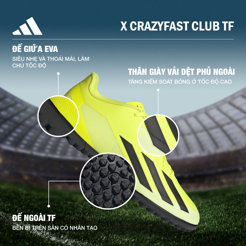 Giày Đá Bóng Unisex Adidas X Crazyfast Club Turf (Dành Cho Sân Cỏ Nhân Tạo) - Vàng - Supersports Vietnam