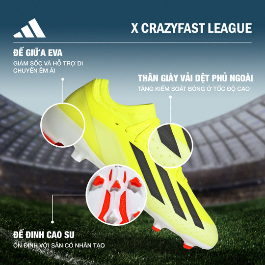 Giày Bóng Đá Nam Adidas X Crazyfast League Fg (Dành Cho Sân Cỏ Tự Nhiên) - Vàng