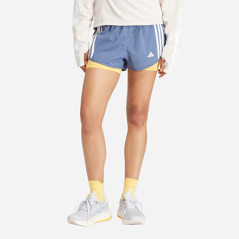 Quần Ngắn Nữ Adidas Own The Run 3-Stripes 2-In-1 - Xanh Dương - Supersports Vietnam