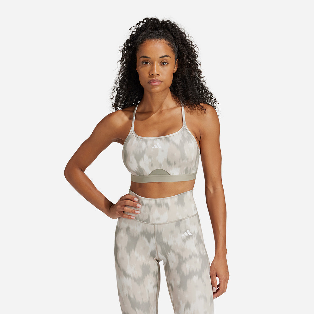 Áo Bra Thể Thao Nữ Adidas Aeroreact Training Essentials Allover Print - Xám - Supersports Vietnam