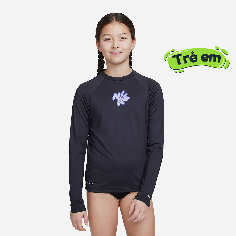 Áo Bơi Thể Thao Bé Gái Nike Swim Long Sleeve Hydroguard - Đen - Supersports Vietnam