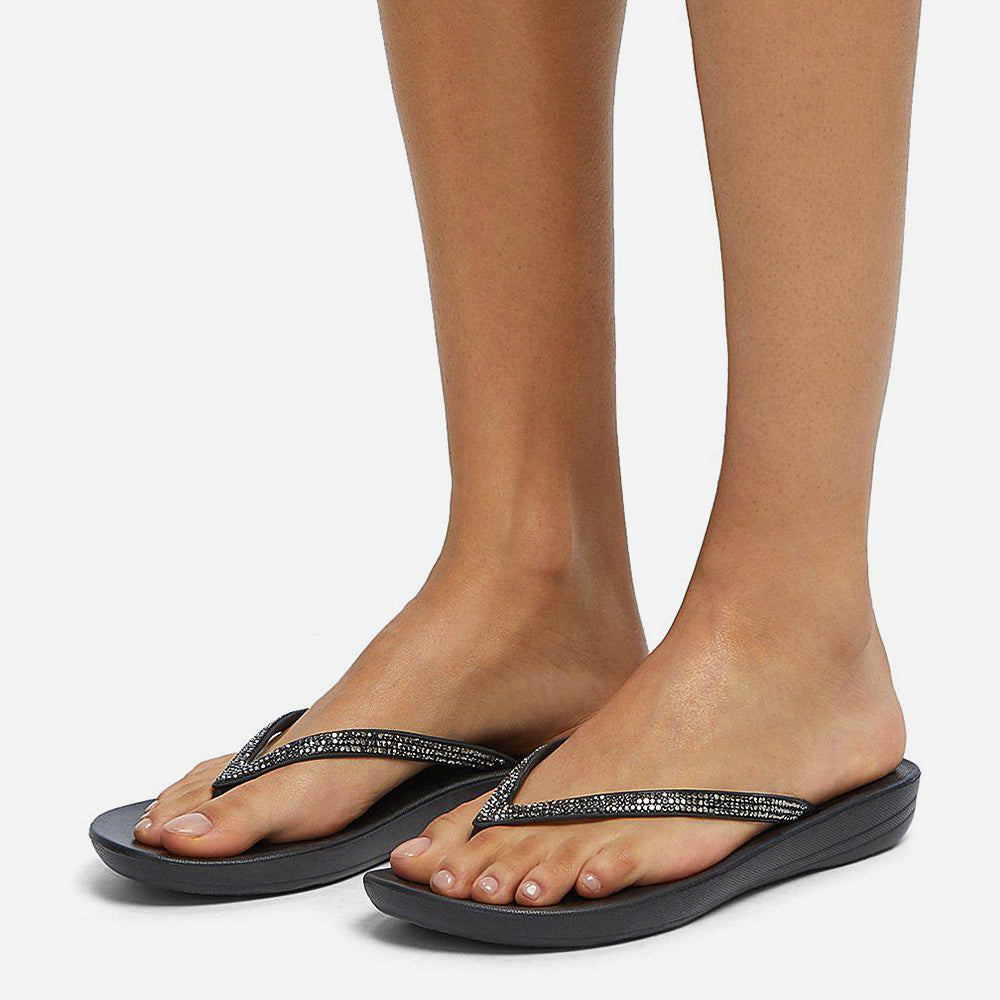 Dép Xỏ Ngón Nữ Fitflop Iqushion Sparkle - Đen - Supersports Vietnam