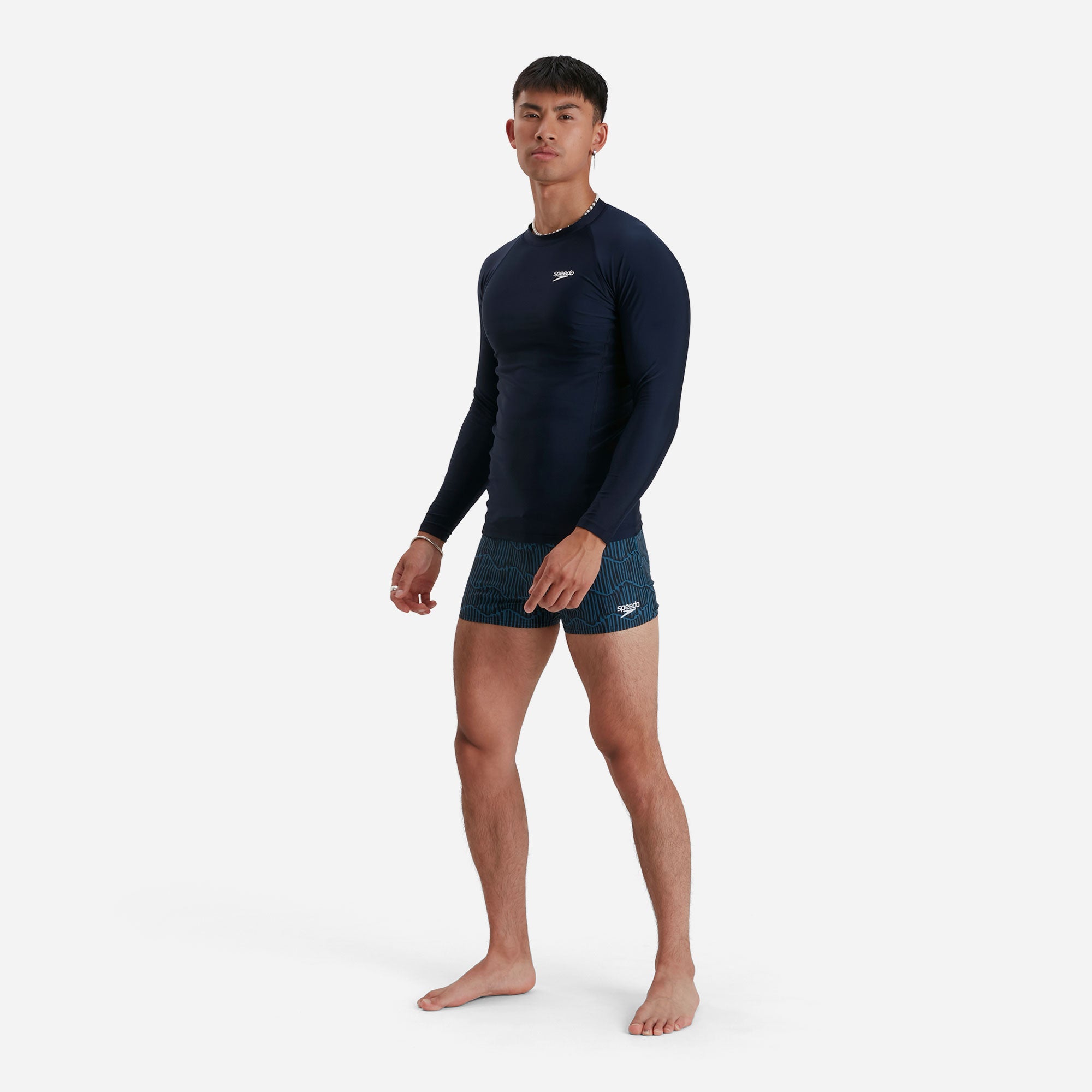 Áo Bơi Chống Nắng Nam Speedo Ls Sp Top Am Navy/White - Supersports Vietnam